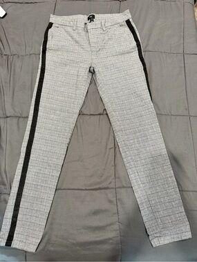 River Island Gray Plaid Chinos with Black Side Stripe